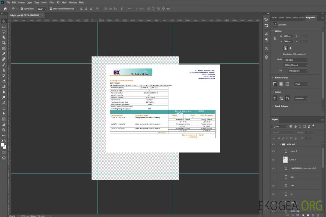 Pakistan Relevé bancaire de la Bank of Khyber template